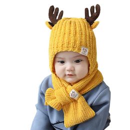 Doitbest hoeden voor kinderen kids baby Beanie kleine herten kid jongens Gebreide mutsen winter 2 stks bont jongens meisjes muts en sjaal