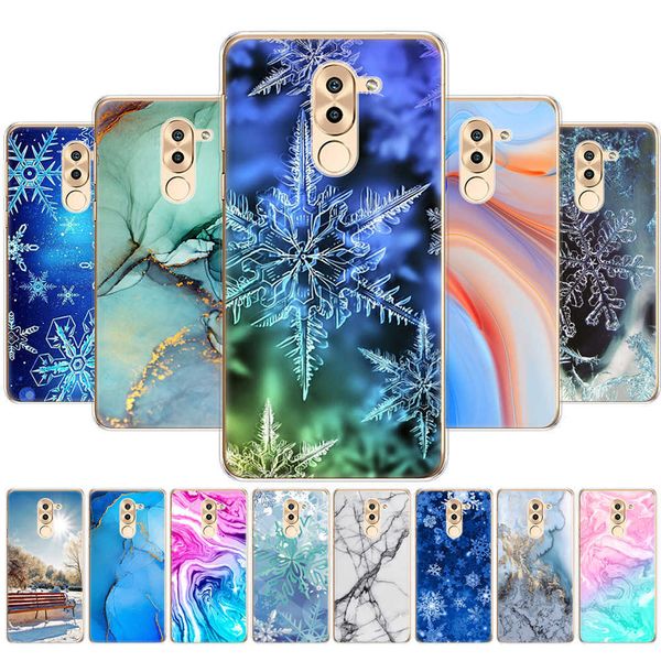 Pour Huawei Honor 6X étui souple Tpu silicone couverture arrière de téléphone sur 6x sacs de protection pare-chocs marbre flocon de neige hiver noël