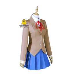 Doki Literature Club Cosplay Kostuum Monika Sayori School Uniform Yuri Natsuki Jas Shirt Vest Rok Tie Meisjes Dames Y0913