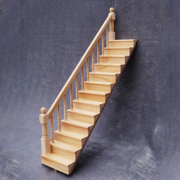 Accessoires de poupée 1/12 Dollhouse Miniature Main Courante Escalier Scène En Bois Plaine Escalier Modèles Mini Escalier Meubles Chambre Décor 230520