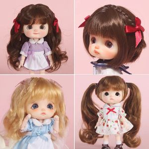 Pop Accessoires 1/8 Bjd SD Pop Pruik Zachte mohair pruik/Hoge Temperatuur Draad Pony Paardenstaart Lang Golvend Voor BJD ob11 Gouden roze Pop speciale pruik 231208