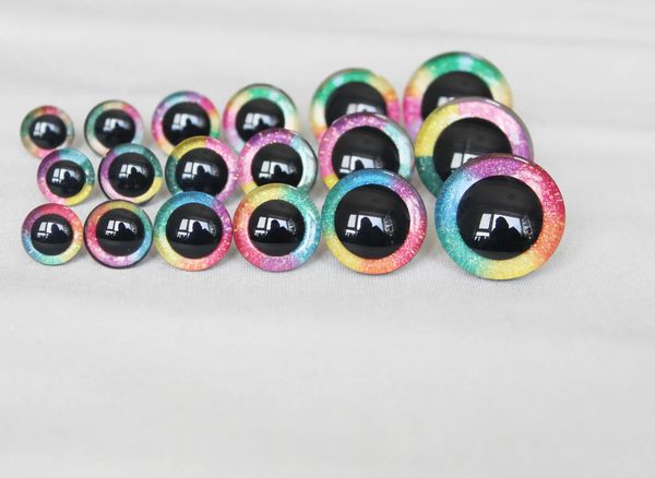 Accessoires de poupées 20pcs 14-16-18-20-24-30mm-35 mm 3D Rainbow Glitter Eyes Eyes pour laine pour la couleur de poupée en peluche de bricolage en laine - R3 231213