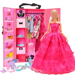 Doll -accessoires 30 cm poppenhuis meubels garderobe 77pcs/lot items = 1 garderobe 76 accessoires poppenjurk ketting schoenen voor poppenaccessoires 230818