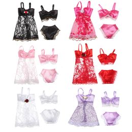 Doll -accessoires 3PCSSet Pyjama's kleurrijk 3 in 1 kleding ondergoed lingerie bra jurk kant huiskleding kleding voor diy speelgoed 230424