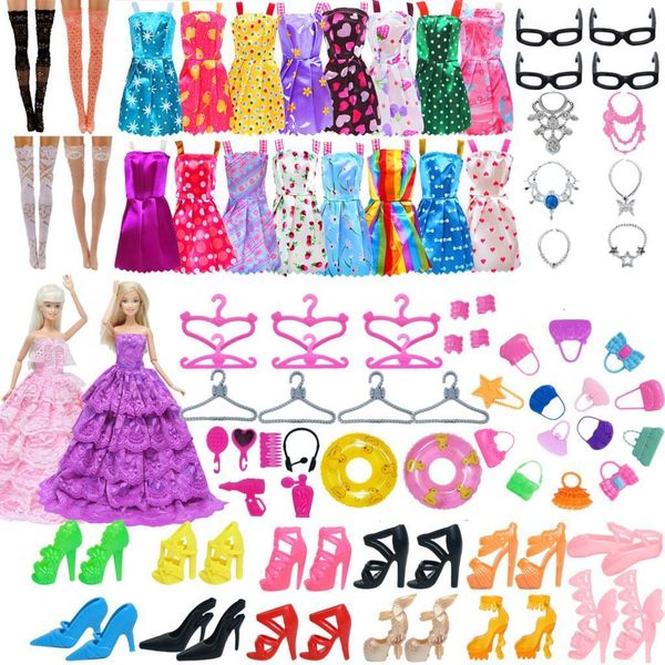 Accesorios para muñecas BJDBUS para ropa, minivestido mixto, bolsos, perchas, tacones altos, zapatos, collares, gafas, juguete para niños 230424