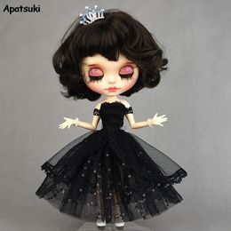 Accesorios de muñecas Vestido de princesa negra para Blythe Dolls Año de la noche Fiesta de la noche Bjd fuera de los hombros ropa 230816