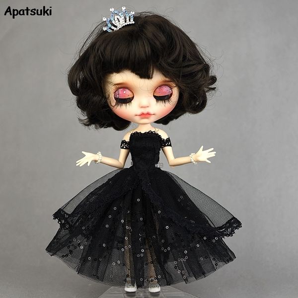 Accessoires de poupée robe de princesse noire pour poupées Blythe année soirée BJD hors épaule tenues vêtements 230512