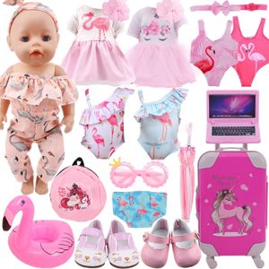 Doll Accessories Clothes Flamingo Dress Shoes For 43Cm Born Baby Fit 18 Inch American Reborn Girls Toy 230322