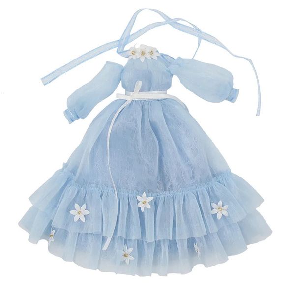 Accessoires de poupée DBS, robe pour poupée Blyth, tenue ICY Licca, robe bleue, costume à fleurs, robe de mariée en dentelle, vêtements de poupée Anime 231208