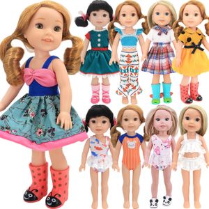 Doll -accessoires Doll kleding Leuke printjurk voor 145 inch Wellie ER 3234 cm Paola Reina Doll Accessories Swimsuitkousen Nancy Dolls 230427