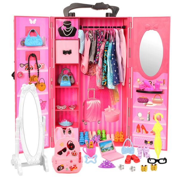 Accessoires de poupée Meubles de maison de poupée Armoire de poupée Placard portable en plastique peut collecter des vêtements et des accessoires de poupée DIY Cadeau de Noël d'anniversaire 230826