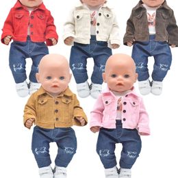Doll -accessoires Dolls Kleding voor 43 cm speelgoed geboren pop en American Hole Jeans T -Shirt Girl's Gift 230424