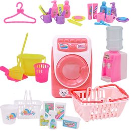 Doll -accessoires es mini meubels wassen naaimachine water dispenser jurk set voor kinderen speelhuis speelgoed cadeau 230424