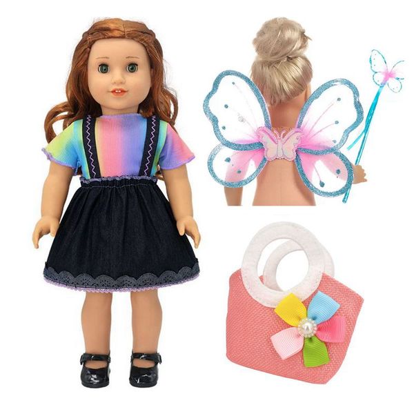 Accesorios para muñecas para niñas americanas Dolls Pink Angel Wings Falda de muñecas+Naranja Toy de juguete Falda de muñecas Accesorios Diy Doll House Set
