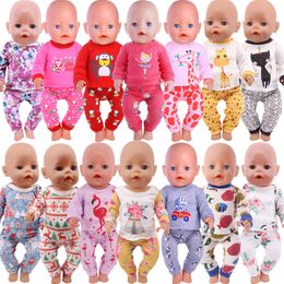 Doll -accessoires Handgemaakte Crew Neck Pyjama's voor 18 -inch American Accessoire Girl 43 cm Baby Born Cleren 43 Onze generatie 230322