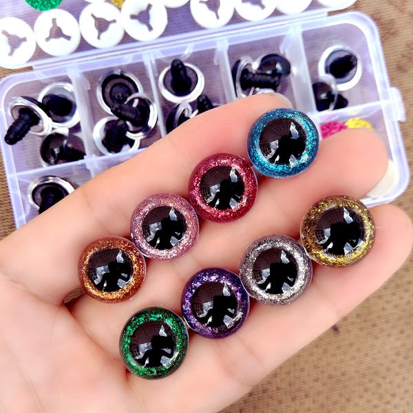 Accessoires de poupée de haute qualité 30pcsbox Yeux en verre à paillettes de sécurité en plastique pour jouets Artisanat Animaux Amigurumi Poupées au crochet faisant 910121416mm 230625