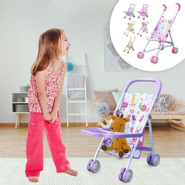 Accessoires de poupées poussette pour enfants semblant de jeu de jeu avec un panier de fond simulation bébé poupée poussette pliable chariot anniversaire cadeaux d'anniversaire 230812