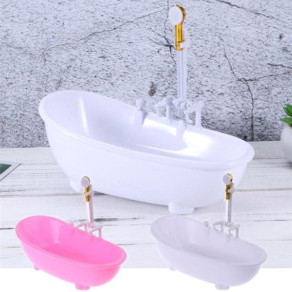 Accessoires de poupée Mini salle de bain en plastique baignoire miniatures jouant maison pulvérisation d'eau enfants jouets de bain baignoire électrique accessoires de poupée 1/6 échelle 230826