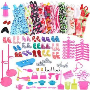 Poppenkleding 85 stuks jurk veranderende rok + accessoire 30 cm meisjeskleding accessoires schoen tas sieraden ketting kroon