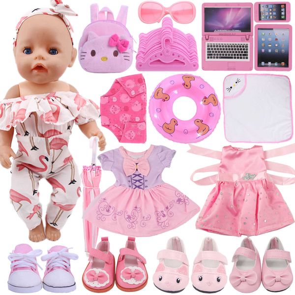 Vêtements de poupée vêtements Flamingo Kittys série animaux de dessin animé chaussures habillées pour 18 pouces 43 CM Reborn bébé américain fille jouet