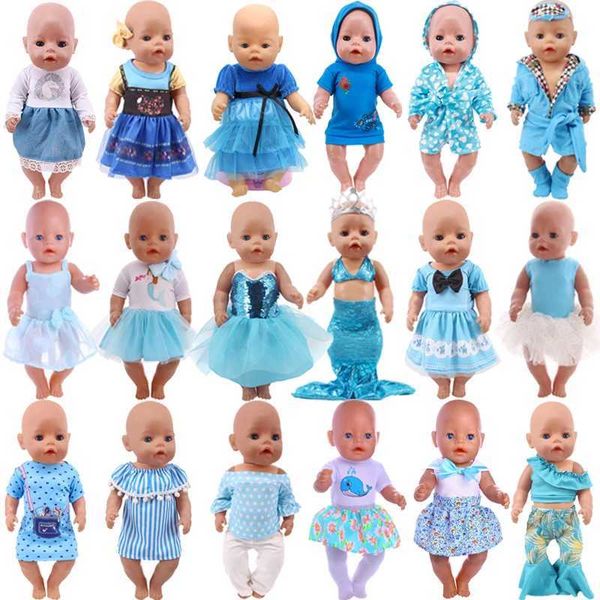 Appareau de poupée mignon Blue Mini Robe Pyjama pour bébé 43cm 18 pouces American Doll Vêtements Generation Baby New Born Accessorift For Girl Y240529