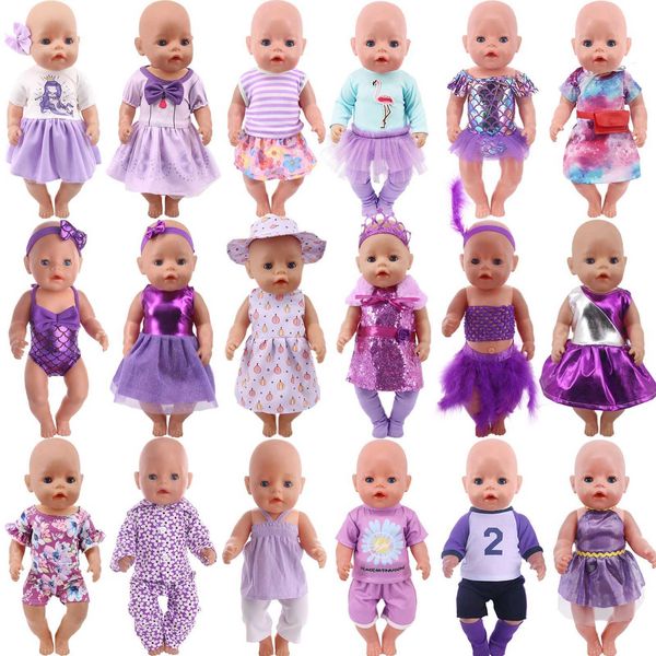 Appareau de poupée mignon pyjama de tenue de mini-robe violette pour bébé 43cm 18 pouces américaines Clothesur Generation Baby New Born Accessoric pour fille Y240529