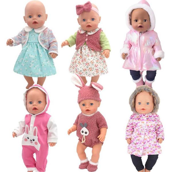 Doll Apparel Dolls New 43-45cm bébé nouveau-né de poupée à la mode coton down veste violette rose rose rouge fille cadeau wx5.27