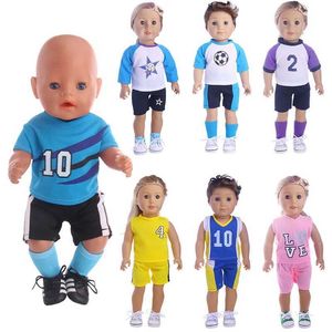 Poppenkleding voetbalvoetbal uniform sneakers sok poppen kleding schoenen voor 18 inch American Doll 43 cm geboren babytoys voor Girlsour Generation Y240529