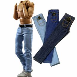 Poppenlichamen onderdelen 1/6 schaal soldaat klassieke slanke denim broek jeans riemmodel voor 12 inch mannelijke actie figuur body poppen speelgoed kleding accessoires 230412