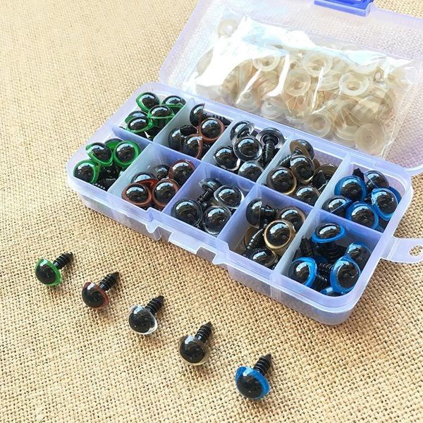 Pièces de corps de poupée 100PCS 8mm 10mm 12mm Mix Couleur Yeux de sécurité pour animaux en plastique pour jouets Ours en peluche Poupées en peluche Craft Amigurumi Accessoires Box 230329