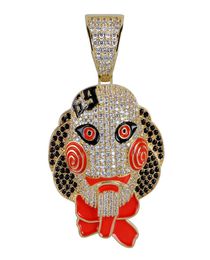 Collier pendentif à tête de tête de poupée glacée en zircon cubique hip hop or argent couleur hommes femmes charmes joail chaîne 6388491