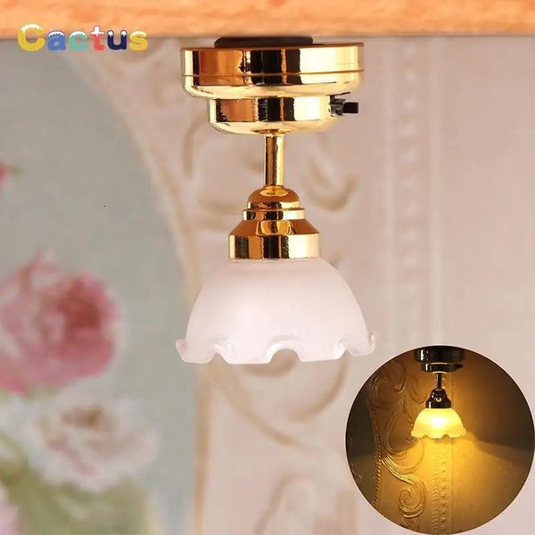 Accessoires de maison de poupée 1/12 maison de poupée Miniature lumière LED plafonnier lustre meubles éclairage maison modèle décor jouet maison de poupée accessoires 231212