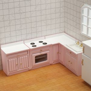 Doll House Accessories 1 12 Mini Doll House Kitchen voorbij Home Cabinet Miniatuur Food Play Model Kookteller Sink Teller Set Combinatie 230812