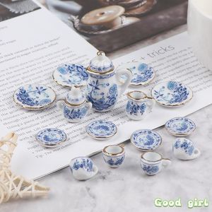 Doll House Accessoires 15 pièces 1/12 Miniature porcelaine tasse à thé ensemble fleur vaisselle cuisine maison de poupée meubles jouets pour enfants tasses 230830