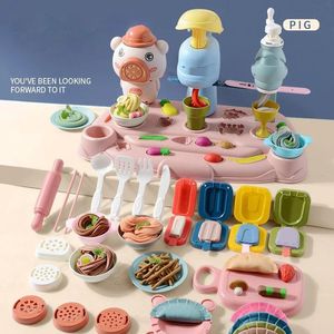 Accessoires de maison de poupée 18 19 24 pièces enfants bricolage couleur argile fabricant de nouilles Machine outils de pâte à modeler ensemble jouer pâte Art Dumpling Simulation cuisine jouets 231207