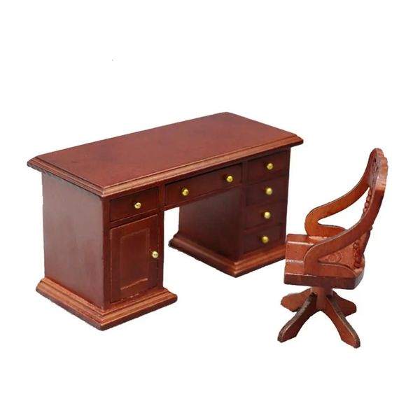 Doll House Accessories 2 pièces/ensemble 1/12 maison de poupée Miniature bureau en bois chaise d'ordinateur meubles modèle jouet ornements décoration accessoires pour enfants cadeau 231202