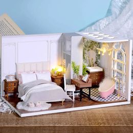 Accessoires pour maison de poupée Chambre maison de poupée mini kit de bricolage pour fabriquer des jouets de chambre décorations pour la maison avec des meubles artisanat en bois puzzles tridimensionnels 231018