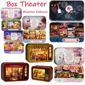 Maison de poupée accessoires boîte théâtre maisons de poupée en bois Miniature maison nostalgique thème maison de poupée meubles jouets pour enfants cadeaux 231102