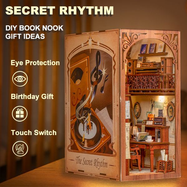 Accesorios para casas de muñecas CUTEBEE DIY Book Nook Kit Ideas de regalos para casas en miniatura con cubierta antipolvo Luz táctil Ritmo secreto Juguetes artesanales para regalo de cumpleaños 230904