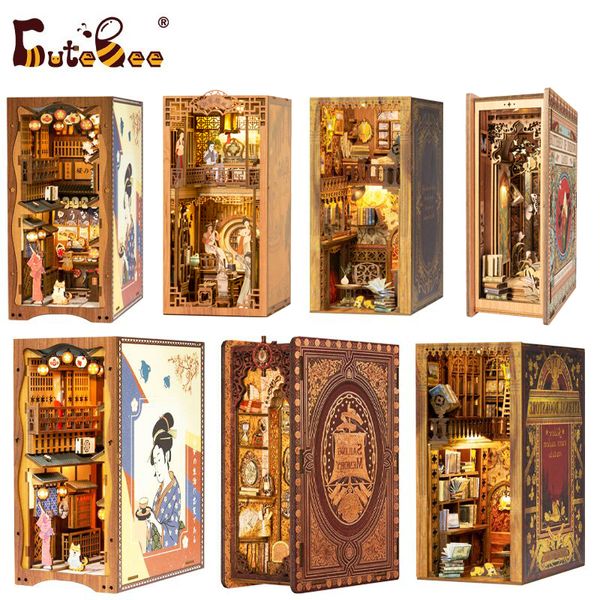 Accessoires pour maison de poupée CUTEBEE DIY Book Nook DIY Kit de maison miniature avec meubles et lumière Eternal Bookstore Book Shelf Insert Kits Modèle pour adulte 230424