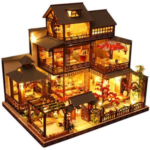 Accessoires de maison de poupée CUTEBEE Kit de maison de poupée bricolage maisons de poupée en bois Kit de meubles de maison de poupée miniature avec jouets LED pour enfants cadeau de Noël P06 230905