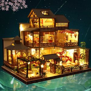 Accessoires de maison de poupée CUTEBEE DIY Kit de maison de poupée Architecture de style chinois Meubles miniatures japonais Modèle Décoration de la maison Jouet Cadeaux d'anniversaire 221122