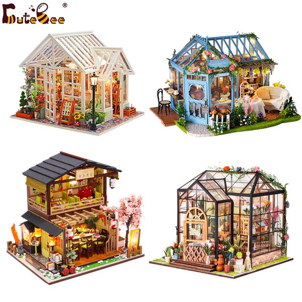 Puppenhauszubehör CUTEBEE DIY Puppenhaus Holz Miniatur Mini Puppenhaus mit Garten zum Bauen Möbelset Casa Spielzeug für Kinder Geburtstagsgeschenk 230422