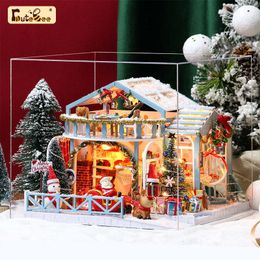 Doll House Accessories CuteBee Diy Wooden S Miniatuur Huis Furniture Kit met LED TYLAATS VOOR KINDEREN Kerstcadeau 221122