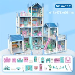 Doll House Accessories DIY 3D Cottage Lighting Villa Model Montessori Assembled Puzzle Large Size Set Family Castle Children Toys Gift 221122