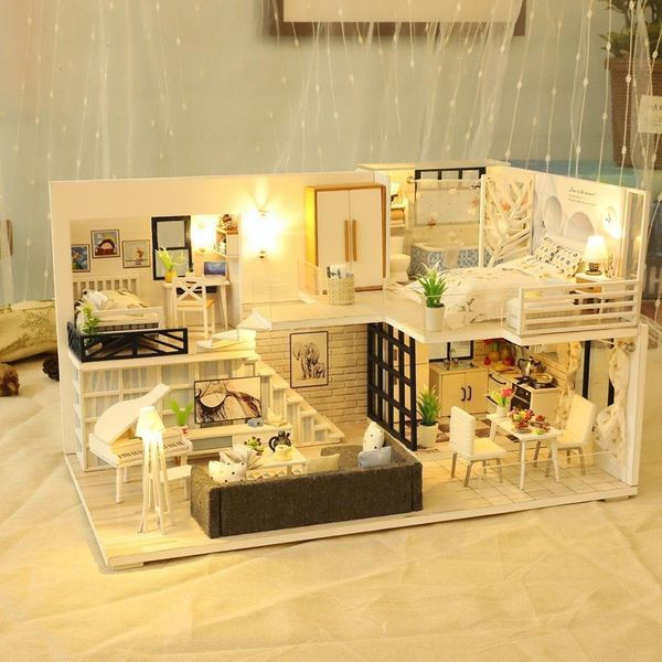 Accessoires de maison de poupée bricolage assembler Kit de maison de poupée en bois meubles miniatures poupées jouets LED avec s cadeau Ligh X2l5 221122
