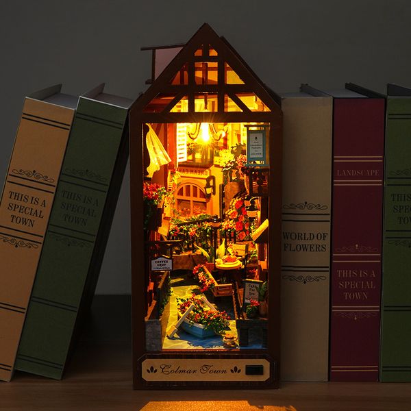 Accessoires pour maison de poupée, Kit de coin de livre à faire soi-même, insertion d'étagère, ville de conte de fées miniature, bibliothèque en bois, maison forestière, maison de poupée, serre-livres, jouets pour filles, cadeaux 230422