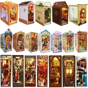 Doll House Accessories Diy Book Nook Shelf Insert Miniature Firefly Forest Wooden Bookshelf Animal Houses Bookend Adults Toys Gifts 231012