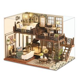 Accessoires voor poppenhuis DIY-poppenhuis Diorama speelgoed Miniatuur poppenhuis voor kinderen Puzzelmodel Handgemaakte miniatuur poppenhuis op batterij aangedreven kit Verjaardagscadeau 231019