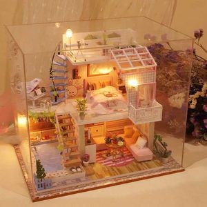 Doll House Accessories Diy Doll House With Furniture Light Cover Dover Dollhouse Casa Mini Childrens Toy Birthday and Christmas Gift Q240522